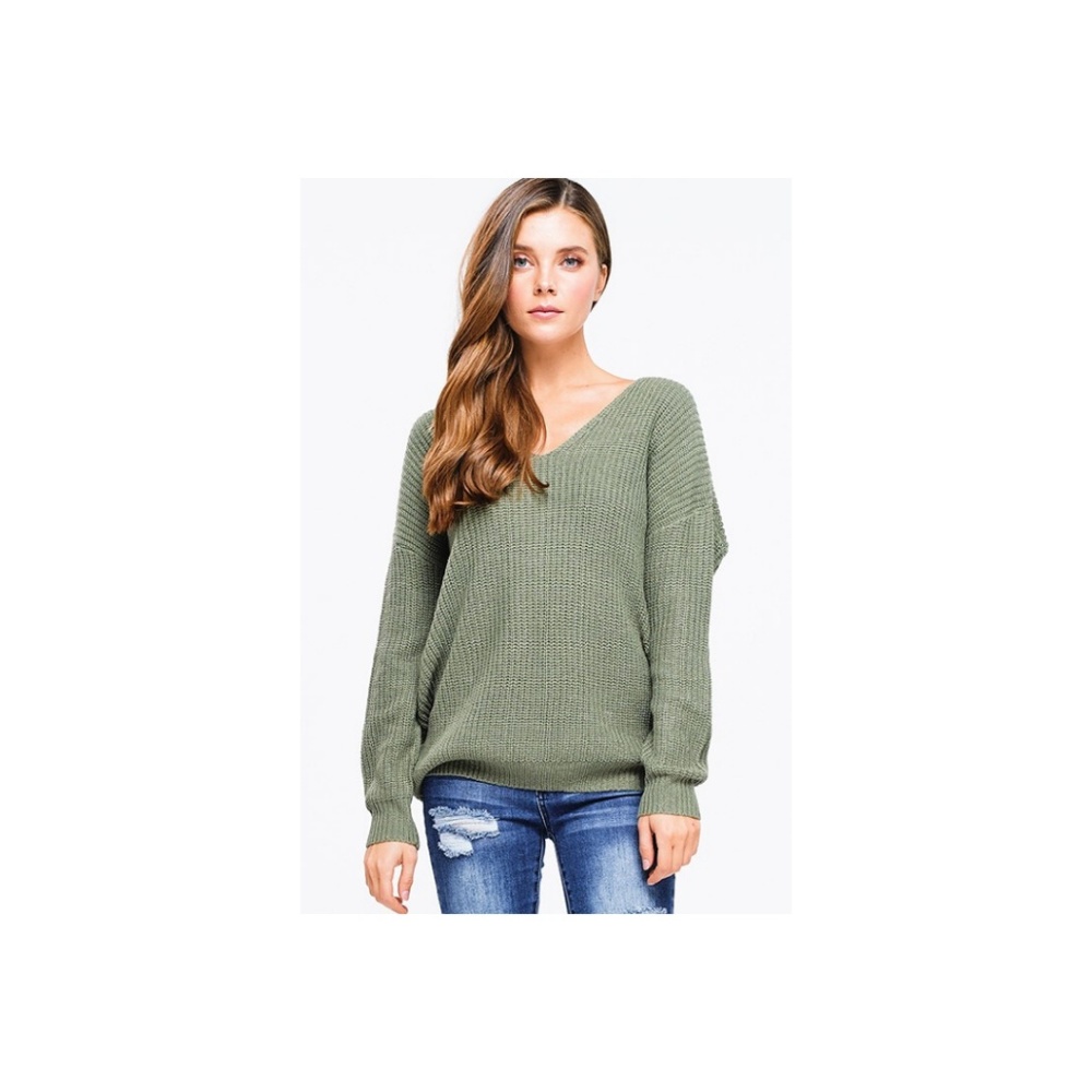 V-Neck Twist Back Bulky Knit Sweater Top Sz Small - Picture 5 of 6